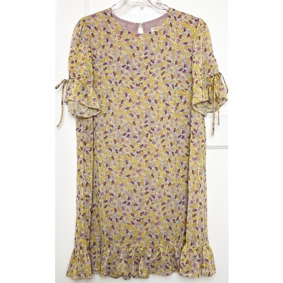 EAST ORDER Floral Chiffon Puff Short Sleeve Crew Neck Ruffle Shift Mini Dress M‎ - Picture 4 of 8